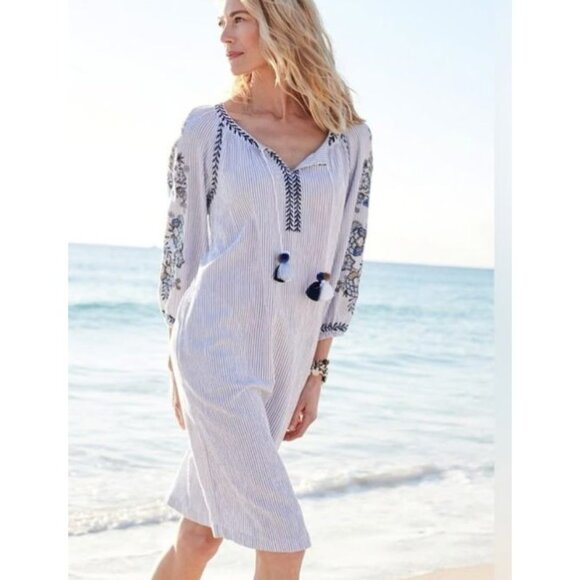 J. Jill Dresses & Skirts - J. JILL ocean breeze striped embroidered dress size MP